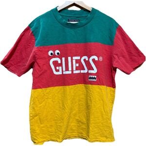 Guess J Balvin Stylish Retro Reggae Striped Embroidered Design T-Shirt Small EUC